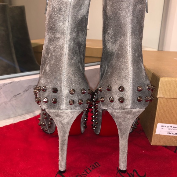 Christian Louboutin Willetta Grey Spike Booties 40 - Picture 6 of 8